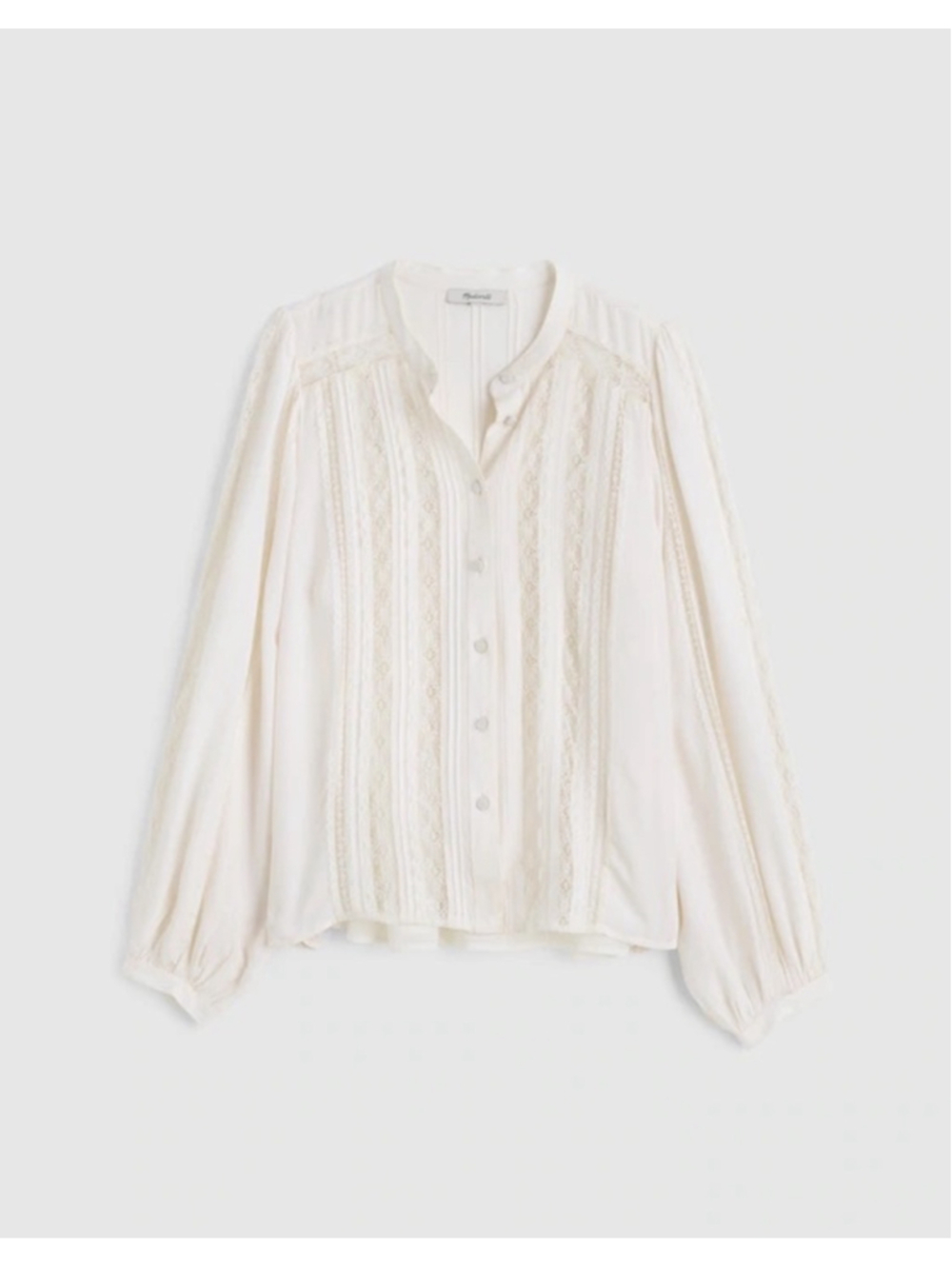 Lace-Insert Button-Up Long-Sleeve Top in white size XS